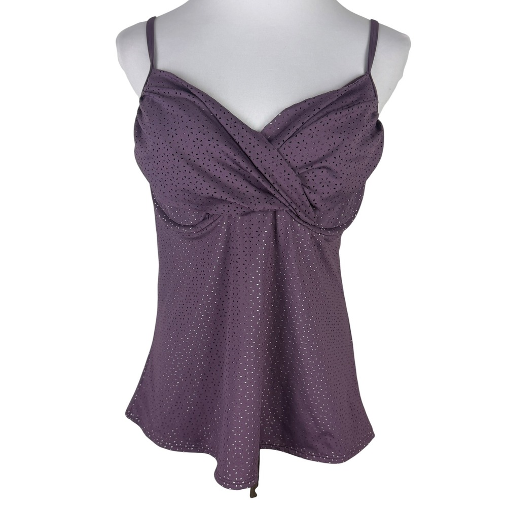 Swim Systems Womens 38D Plum Purple Perforated Underwire Twist Front Tankini Top